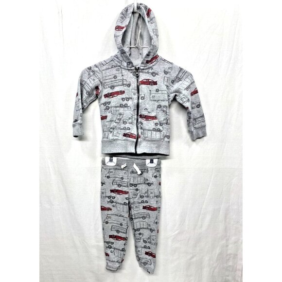 Carters 2pc Sweat Suit Gray W/ Cars & Trucks Boys Automobile Comfy Size 2T - Picture 1 of 10